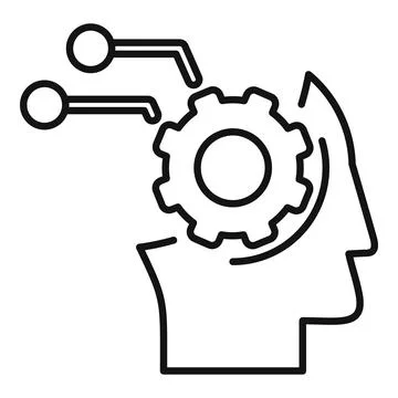 Human head with gear receiving data from artificial intelligence Illustrazione stock