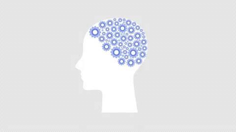 Human head with gear wheels inside concept loop animation video with alpha .. Stock Footage 309075320