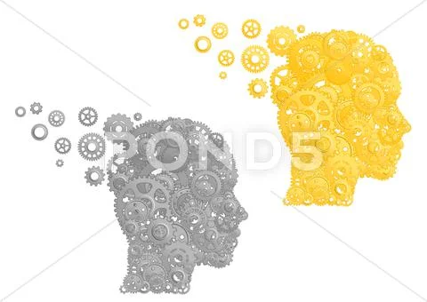 Human head with gears and pinions Stock Illustration
