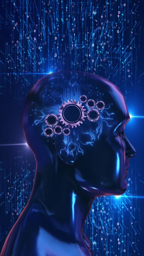 Human Head With Gears Binary Code Depicting Artificial Intelligence technology, Stock Footage 341888998