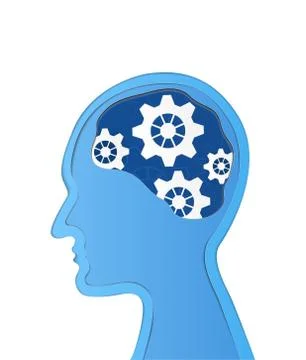 Human head with gears. Head thinking.   paper art and craft style. Stock Illustration