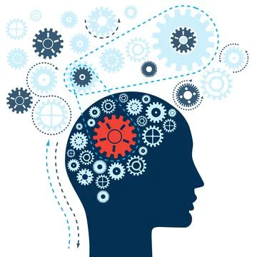 Human  head with gears. Human brain functioning concept. 스톡 일러스트