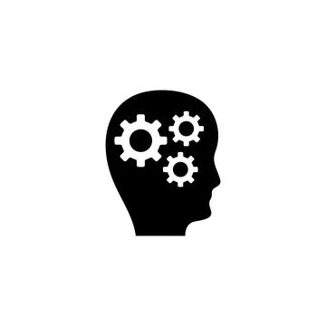 Human Head with Gears, Thoughts of Brain. Flat Vector Icon illustration. Simp Stock Illustration