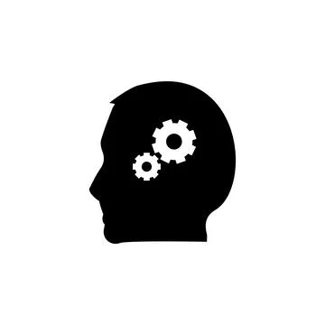 Human Head with Gears, Thoughts of Brain Solid Flat Vector Icon Isolated on.. Stock Illustration