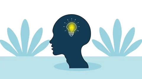 Human Head with Glowing Light Bulb Flat Design animation. Successful idea, .. Stock Footage 305571938