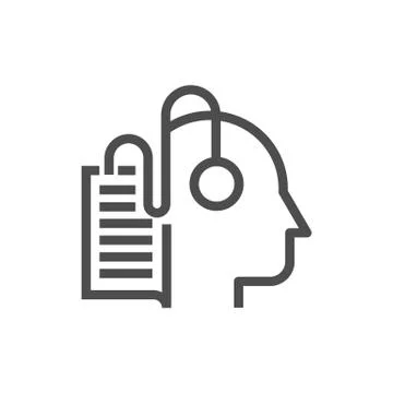 Human head with headphones isolated vector outline icon, musical profile icon Stock Illustration