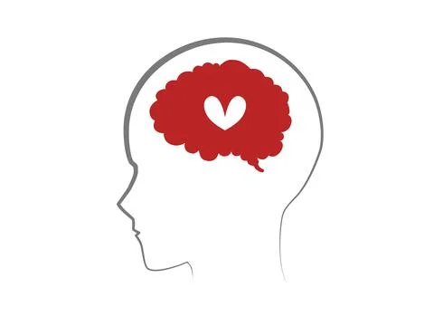 Human head  with  heart , brain shape on white background, Mental health ,bra Stock Illustration