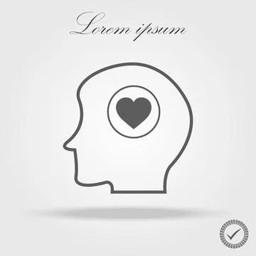 Human head with heart icon vector, filled flat sign, solid pictogram isolat.. Stock Illustration