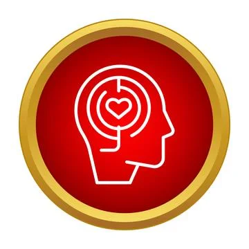 Human head with heart solving a maze inside brain Stock Illustration