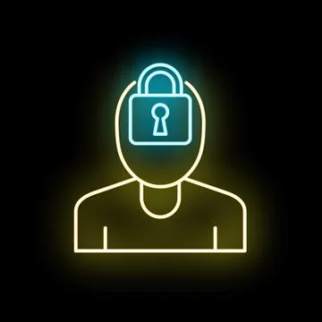 Human head icon with glowing padlock representing privacy Stock Illustration