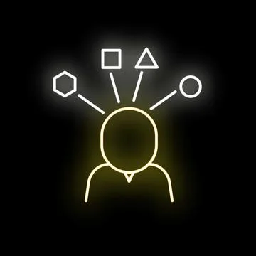 Human head icon radiating multiple geometric shapes Stock Illustration