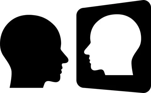 Human head icon with a reflection in the mirror as concept of awareness Stock Illustration