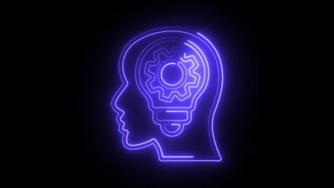 Human head idea concept with neon light glowing creative process visualizatio Stock Footage 309914251