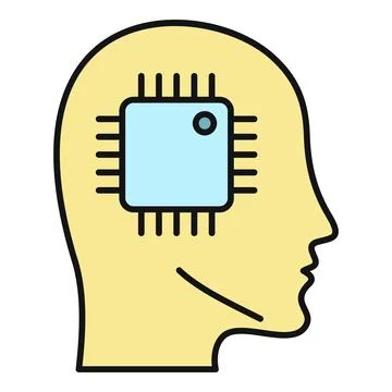 Human head with implanted chip illustrating ai Stockillustratie