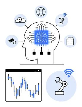Human head with integrated circuitry connected to global network, cloud, surv イラスト素材