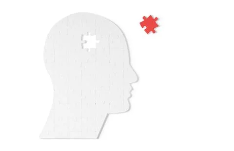 Human head jigsaw puzzle with one piece missing on white background, brain .. Stock Illustration