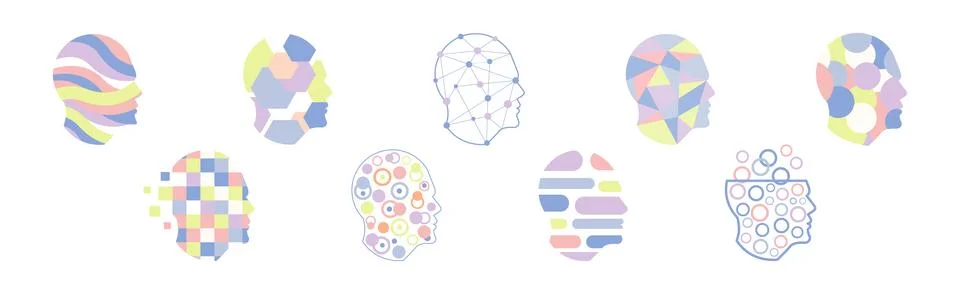 Human Head as Knowledge and Smart Solution Icon Vector Set Stock Illustration