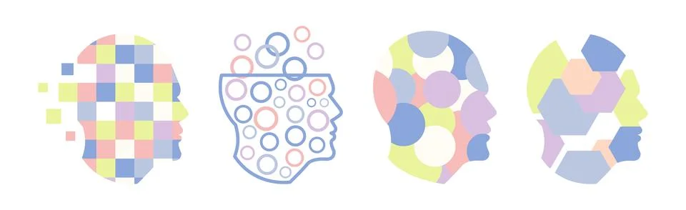 Human Head as Knowledge and Smart Solution Icon Vector Set Stock Illustration