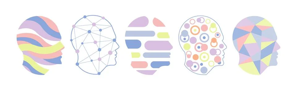 Human Head as Knowledge and Smart Solution Icon Vector Set Stock Illustration