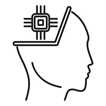 Human head with laptop and cpu working as ai concept Illustrazione stock