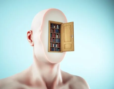 Human head with a library inside mind. Illustrazione stock