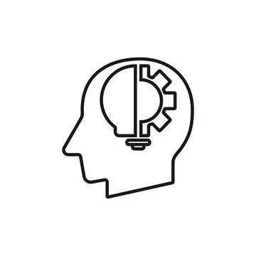 Human head with Light bulb and gear sign silhouette vector illustration Stock Illustration