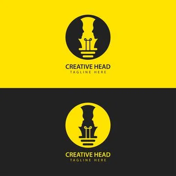 Human head light bulb logo vector smart idea icon face to face vector Stock Illustration