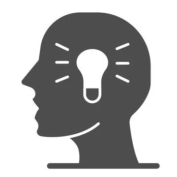 Human head with light bulb solid icon, education concept, creative process sign Stock Illustration