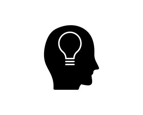 Human head with lightbulb inside glyph icon. Creativity. Silhouette symbol. N Stock Illustration