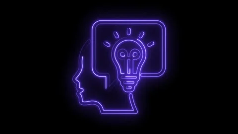 Human head with lightbulb neon glowing symbolizing ideas and creative think.. Stock Footage 345997304