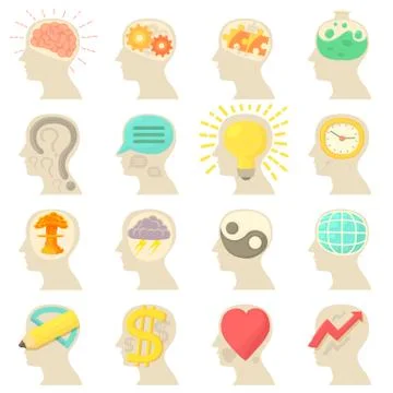Human head logos icons set, cartoon style Stock Illustration