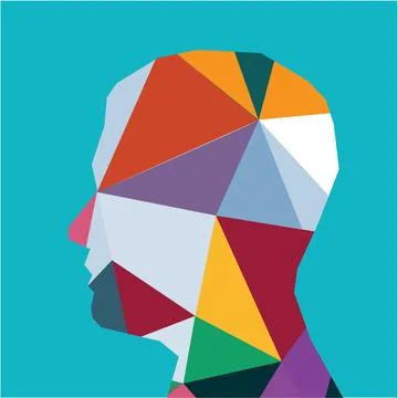 Human Head Made With Multi Style Geometric Shapes Illustrazione stock