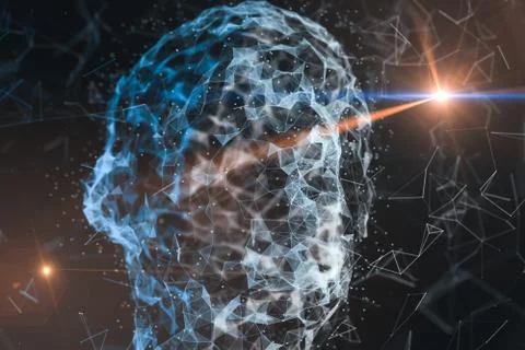 Human head made up of technological lines with the concept of Artificial Inte Stock Illustration