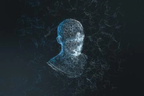 Human head made up of technological lines with the concept of Artificial Inte Stock Illustration
