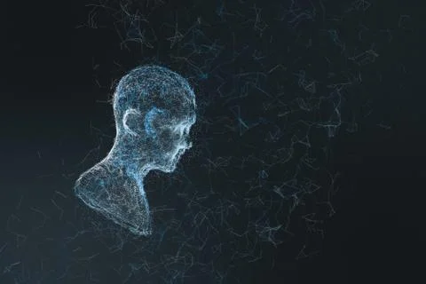 Human head made up of technological lines with the concept of Artificial Inte Stock Illustration