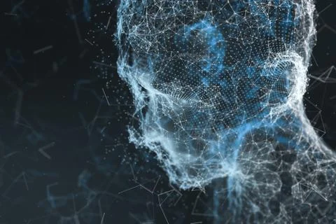 Human head made up of technological lines with the concept of Artificial Inte Stock Illustration