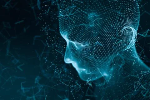 Human head made up of technological lines with the concept of Artificial Inte Stock Illustration