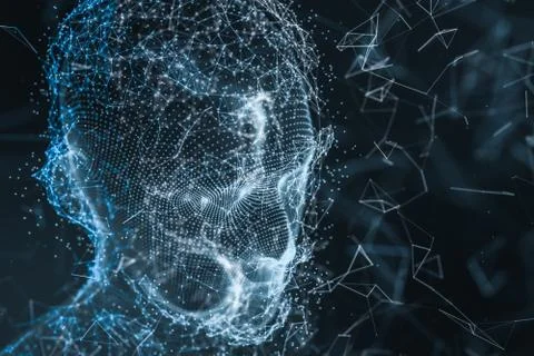 Human head made up of technological lines with the concept of Artificial Inte Stock Illustration