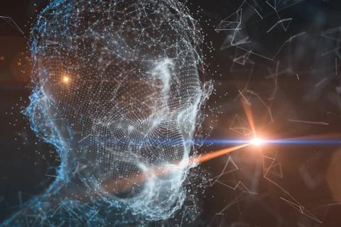 Human head made up of technological lines with the concept of Artificial Inte Stock Illustration