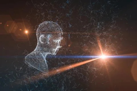 Human head made up of technological lines with the concept of Artificial Inte Stock Illustration
