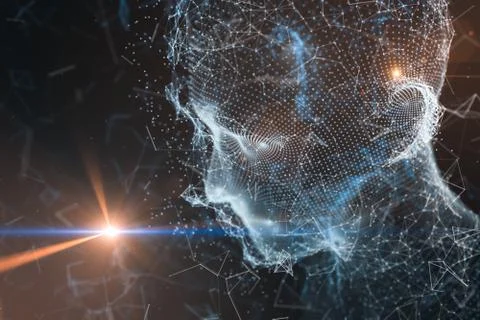 Human head made up of technological lines with the concept of Artificial Inte Stock Illustration