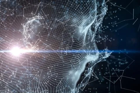 Human head made up of technological lines with the concept of Artificial Inte Stock Illustration