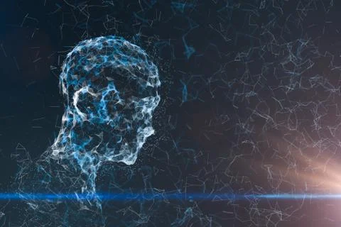 Human head made up of technological lines with the concept of Artificial Inte Stock Illustration
