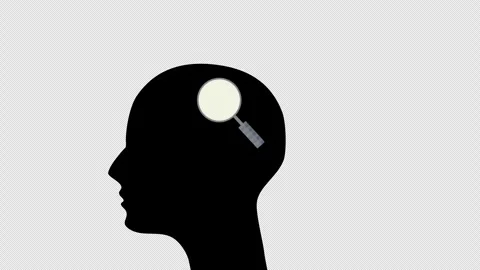 Human Head with Magnifying Glass Symbolizing Analysis and Critical Thinking Stock Footage 339761853