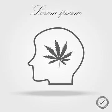 Human head with marijuana leaf glyph icon. Drug addiction. Silhouette symbo.. Stock Illustration