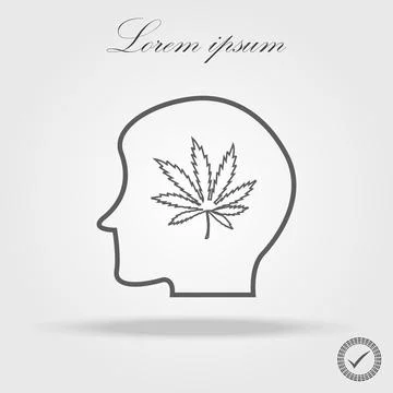 Human head with marijuana leaf glyph icon. Drug addiction. Silhouette symbo.. Stock Illustration