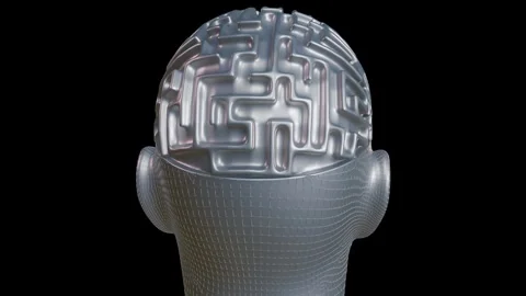 Human head with maze pattern. 3d animation render Stock Footage 302463520