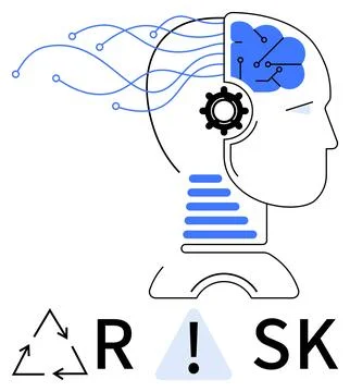 Human head with mechanical and digital elements illustrating risk management Stock Illustration