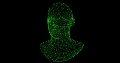 Human head mesh rotating, futuristic cyber, digital technology, smart machine Stock Footage 274454434