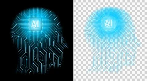 Human head microchip in brain  Stock Illustration
